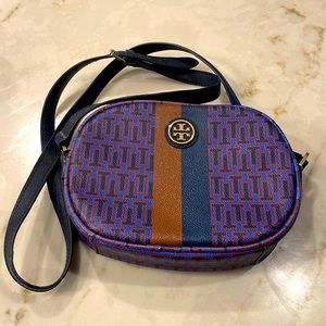 Tory Burch leather crossbody bag blue & tan